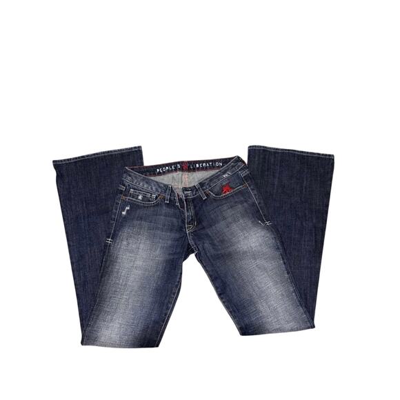People’s Liberation  Jeans Size 27 Bootcut Distressed Rainbow Star Pocket Denim - Picture 2 of 4